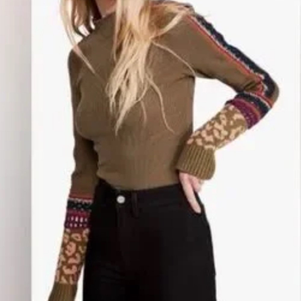 Free people Switch It Up brown Thermal Long-Sleeve shirt crochet arm medium nwot